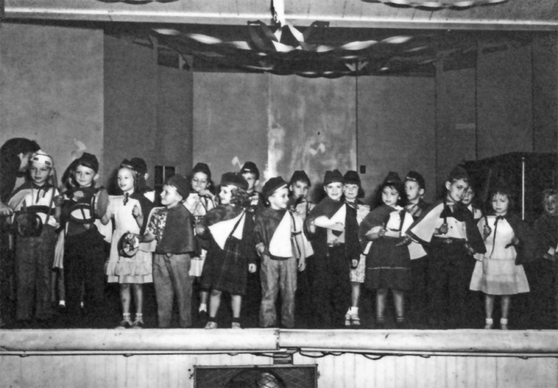 Ely Elementary School Students in a stage production in the old Legion Hall, 1950